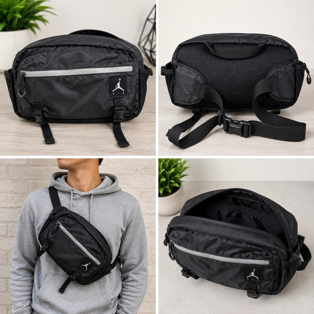 Jordan Flight Crossbody Sling Waist Bag Black Gray Jumpman Adjustable Strap